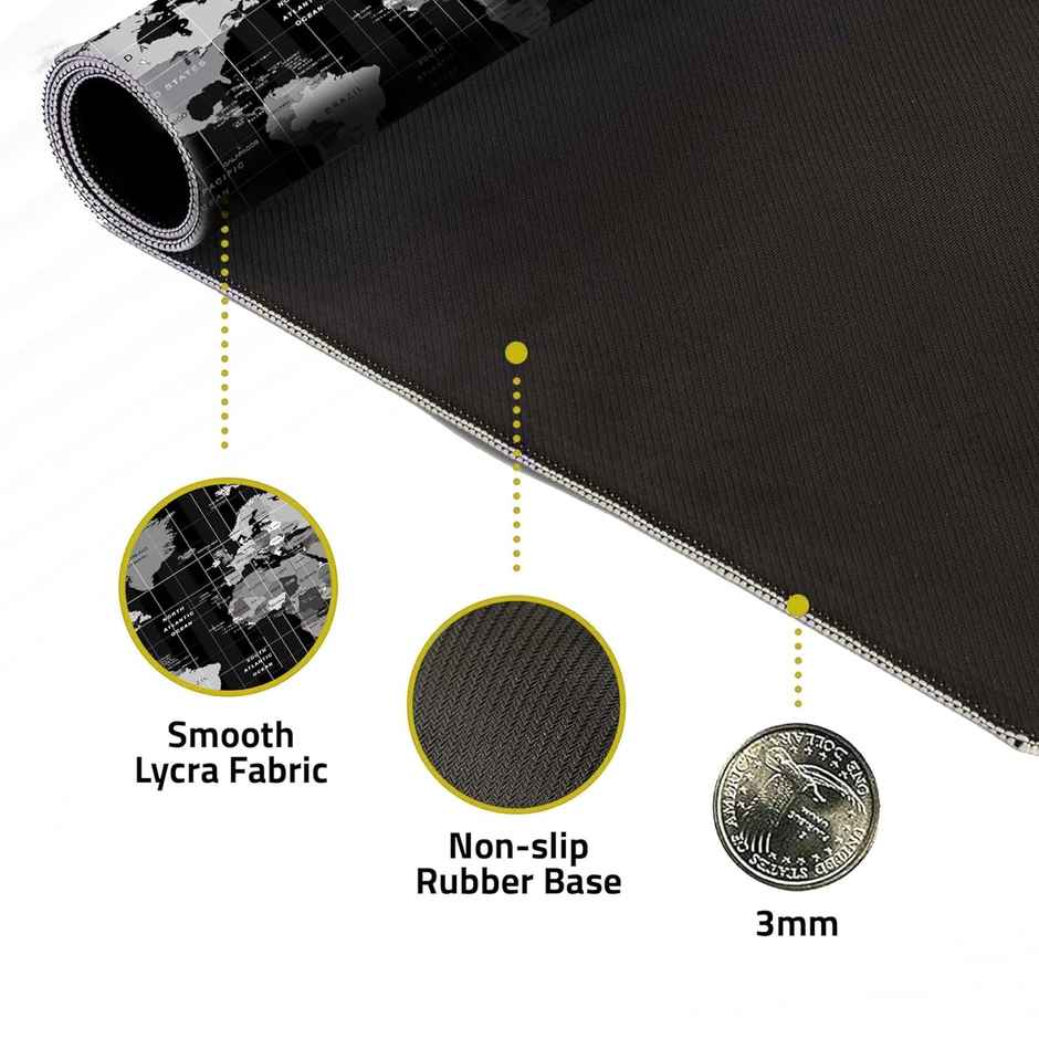 Dyazo World Map Extended Desk Mat - Anti-Slip | Water Resistant - 800 x 300mm - Black