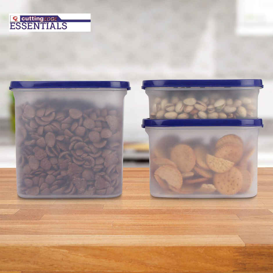 Cutting EDGE Plastic Modular Storage Containers |Set of 3 |525ml x1 |1200ml x1 |1800ml x1 |Dark Blue