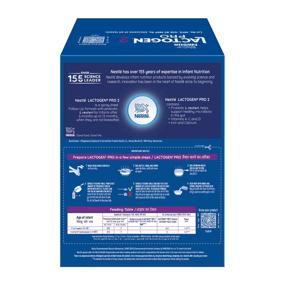 Nestle Lactogen Pro 2 Follow-Up Formula Baby Powder, Probiotic L. reuteri | 6-12 Months