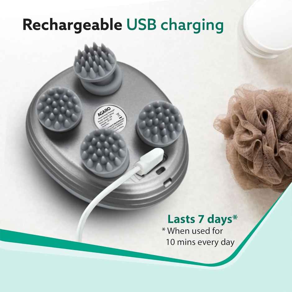 Agaro Scalp Massager Rechargeable Electric Head Kneading 3 Speed Modes Handheld Portable Scratcher