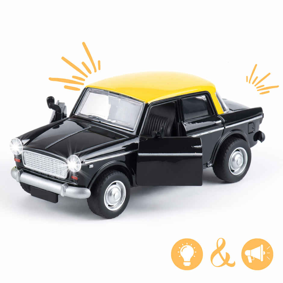 Race n Roll Light & Sound Retro Sedan Toy Car Pull Back Vehicle Fia Black