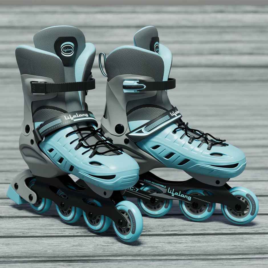 Lifelong Kids Inline Skating Shoes 4 Wheel Roller Skates | Blue | M | 23.5-26 cm