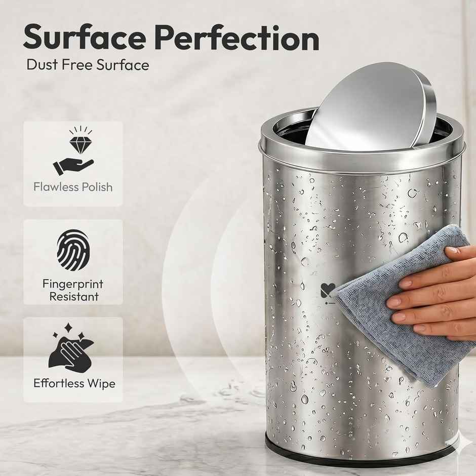 Mumma's Life Stainless Steel Swing Dustbin with Lid | 18 L | For Home, Kitchen, Washroom, Bathroom & Office | 10 x 14 Inch