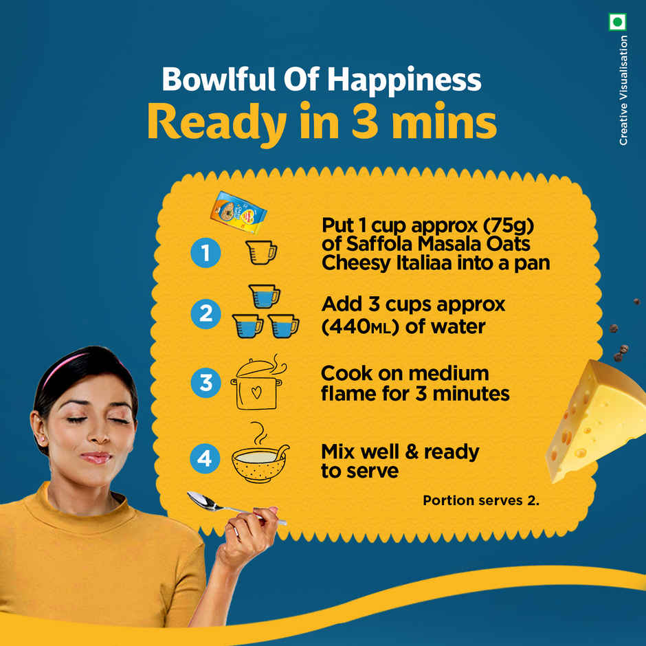 Saffola Masala Oats Cheesy Italian, Healthy & Tasty, Anytime Snack