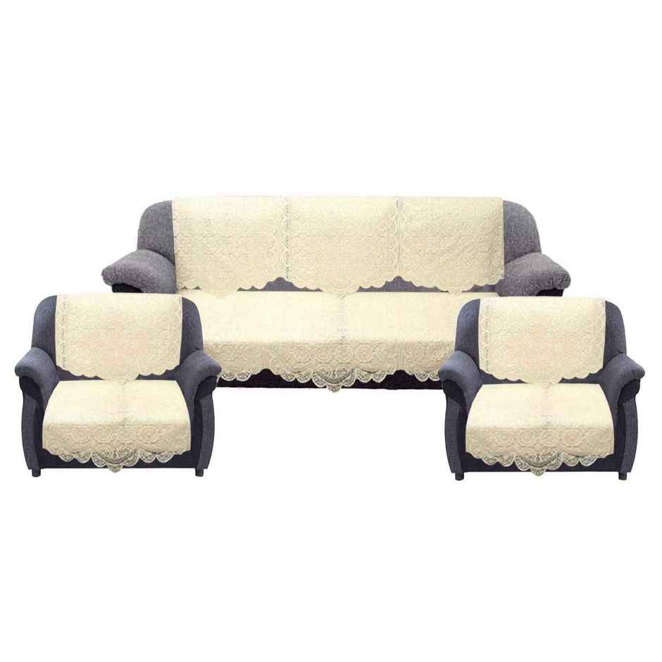 Kuber Industries Premium 5 Seater Sofa Cover | Chikankari Cotton | 10 Pieces | Cream
