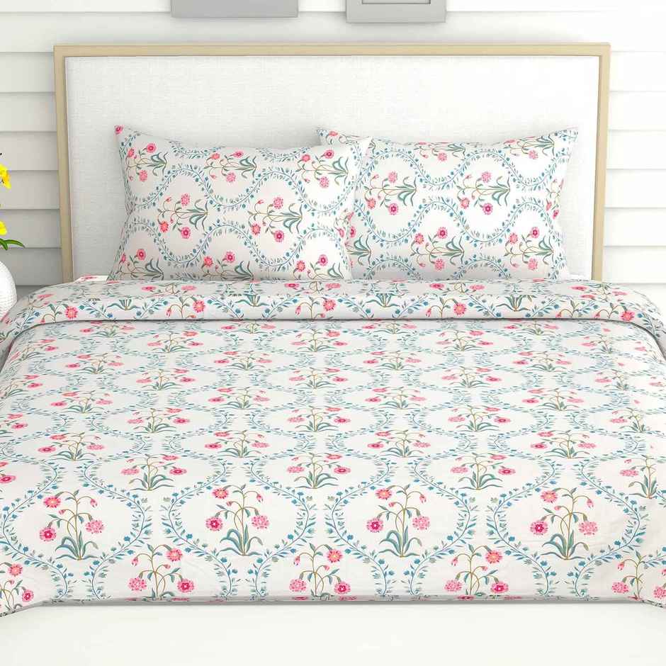 Haus & Kinder Double 100% Cotton Floral Bedsheet | Pink Blossom | 98 x 89 in