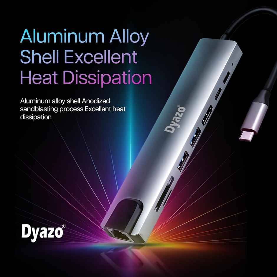 Dyazo 8-in-1 USB-C Hub with HDMI | PD | Ethernet | SD/TF | USB 3.0 - Space Grey