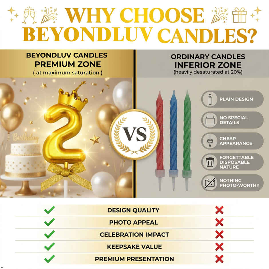 BeyondLuv Candles for Kids Birthday Party 2 Number Golden Candle With Crown