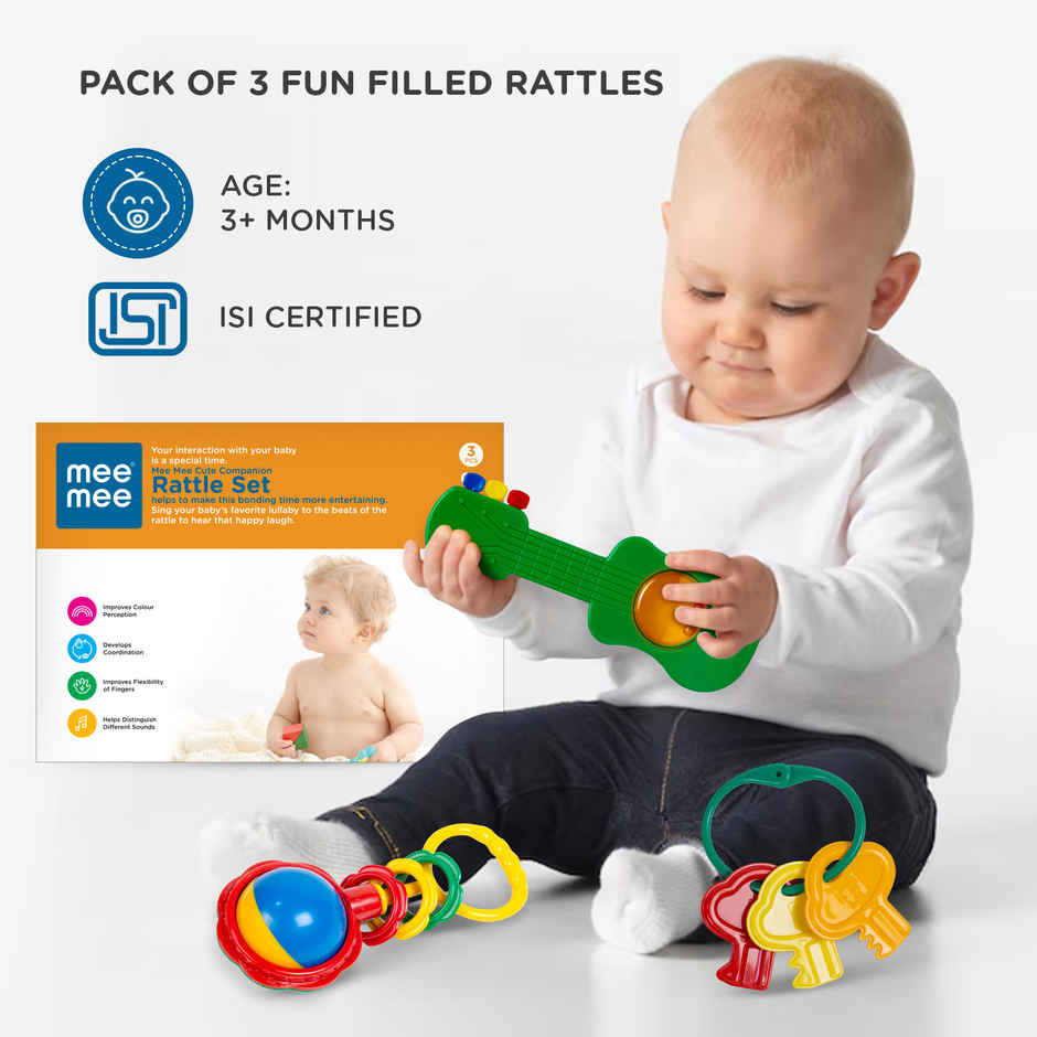 Mee Mee BPA Free Baby Rattles Set Gifts For New Born Girls Boys (3 Toys)