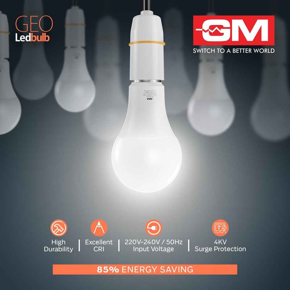 Gm Geo 18 Watt Led Bulb, 6500K White Cool Day Light Bulb | B22 Base Holder