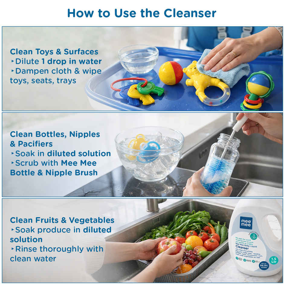 Mee Mee Baby Liquid Cleanser for Bottles | Nipples | Accessories | Toys | Fruits & Vegetables