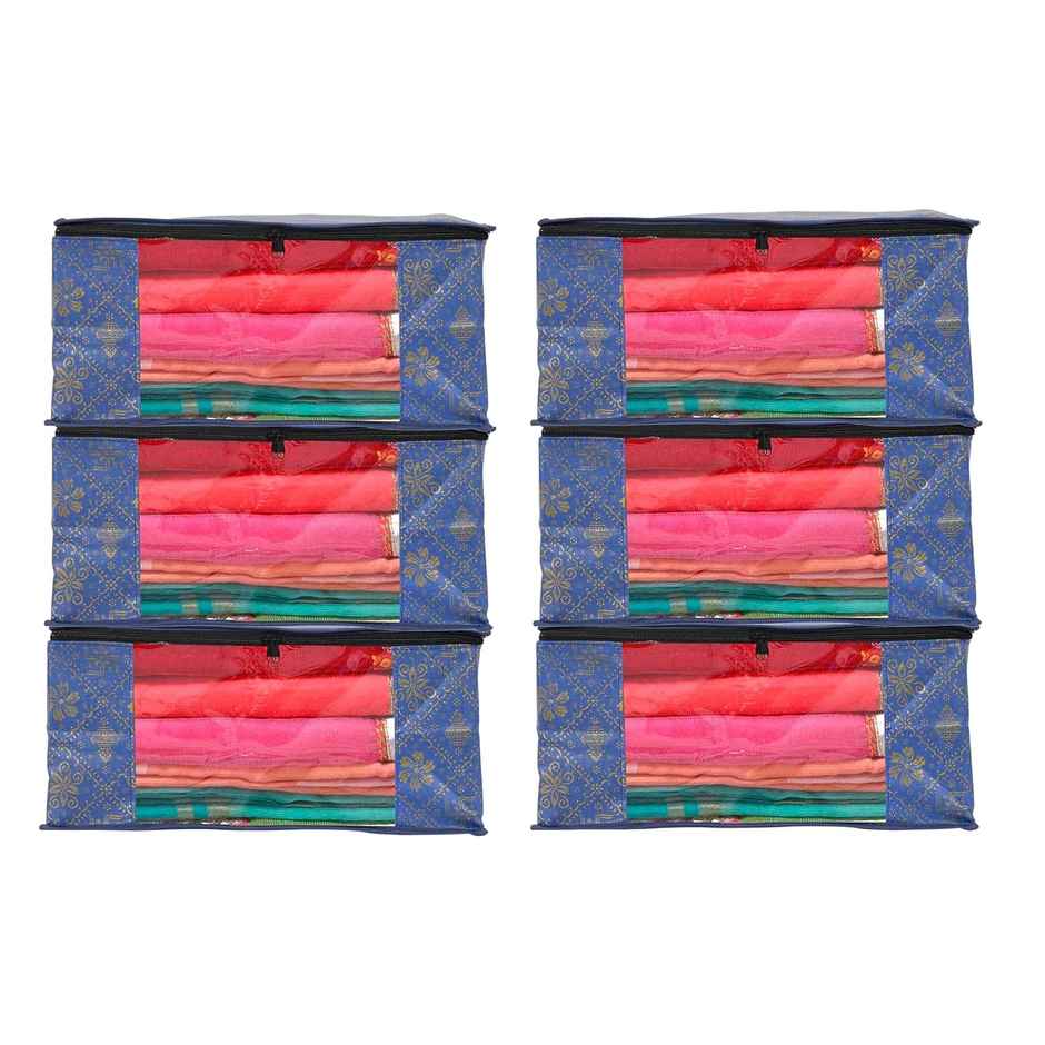 Saree Organizer - Foldable Cover with Zip | Transparent Window | Blue
