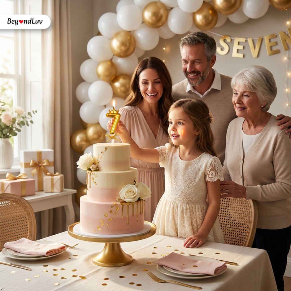 BeyondLuv Candles for Kids Birthday Party- 7 Golden Number Candle With Crown For Girls Boys Birthday
