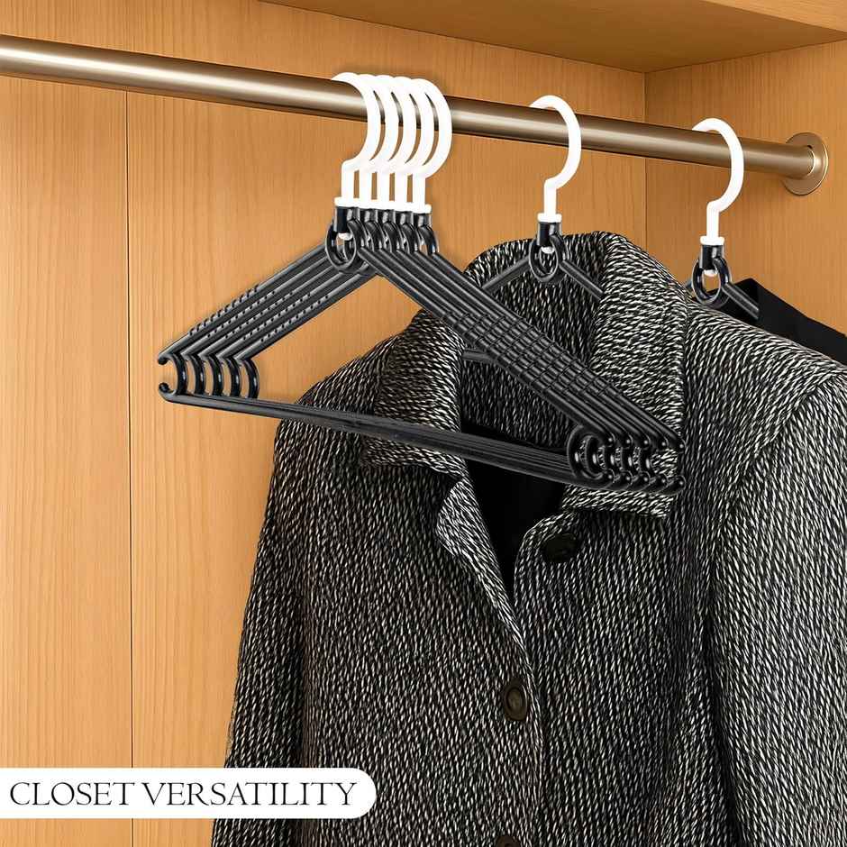 Kuber Industries Plastic Wardrobe Hangers | Non-Slip with Swivel Hook | Black