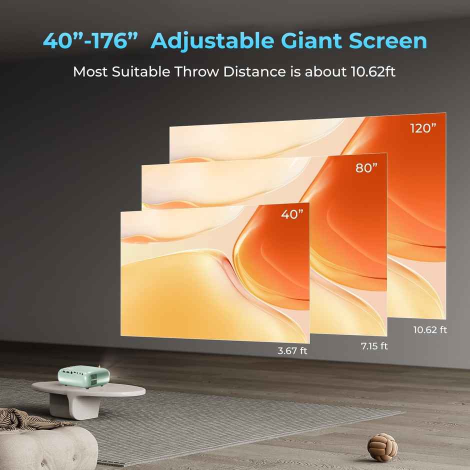 WZATCO Pixel Plus | Portable LED Projector | Native 720p Full HD 1080P Support | Electronic Keystone | Power via Powerbank | 3900 Lumens | 176" Max Screen | Home & Outdoor Cinema | Bluetooth - Green