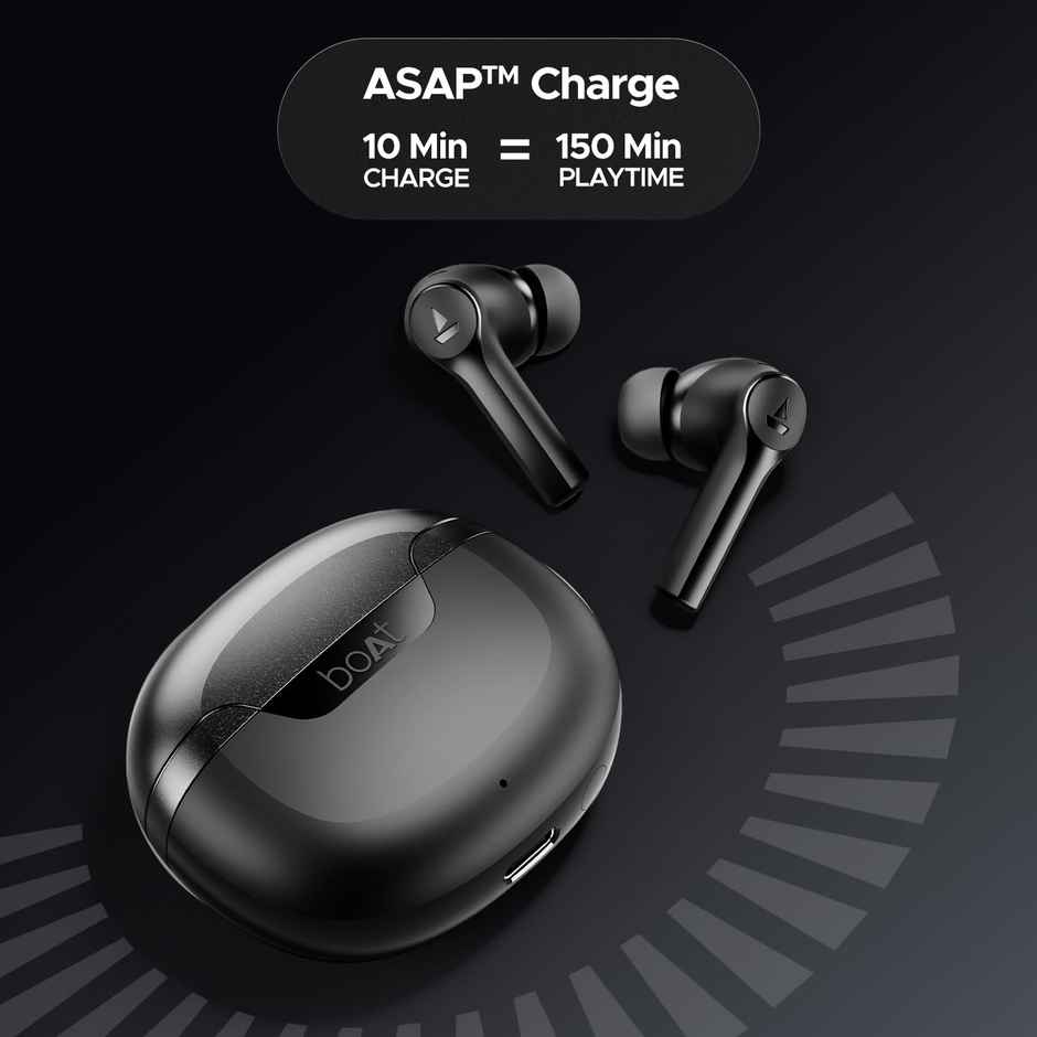 boAt Airdopes 300 TWS Eabuds with mic, Cinematic Spatial Audio, 50HRS Battery, 4Mic AI ENx, Fast Charge, App Support, Low Latency, IPX4, v5.3 Bluetooth Earbuds - Gunmetal Black