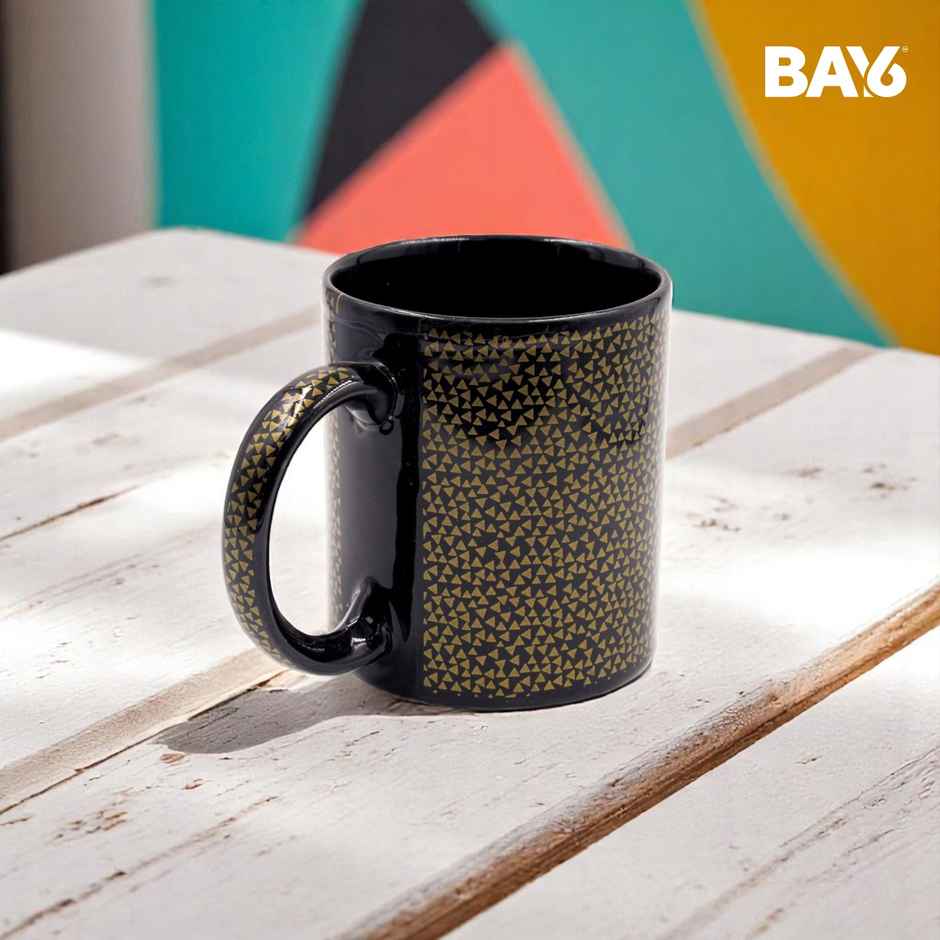 BAY6 Stoneware Solid Milk & Coffee Mugs - Gold & Black Floral - 320 ml
