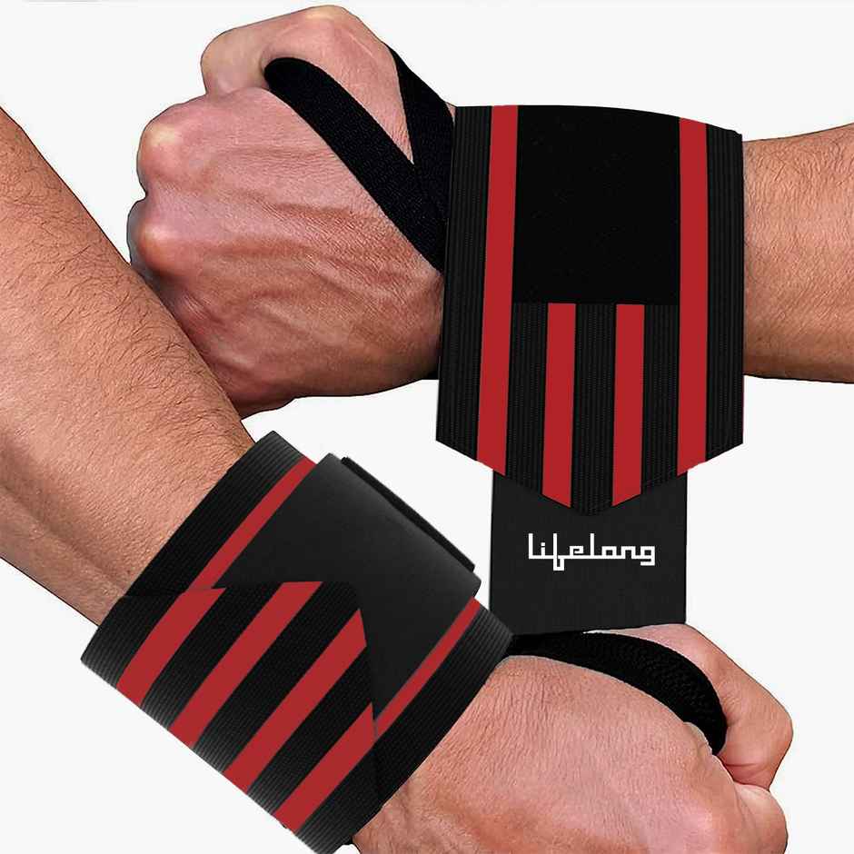 Lifelong Wrist Supporter for Gym|Men & Women|Wrist Band with Thumb LoopStraps (LLFAWS01, Red&Black)