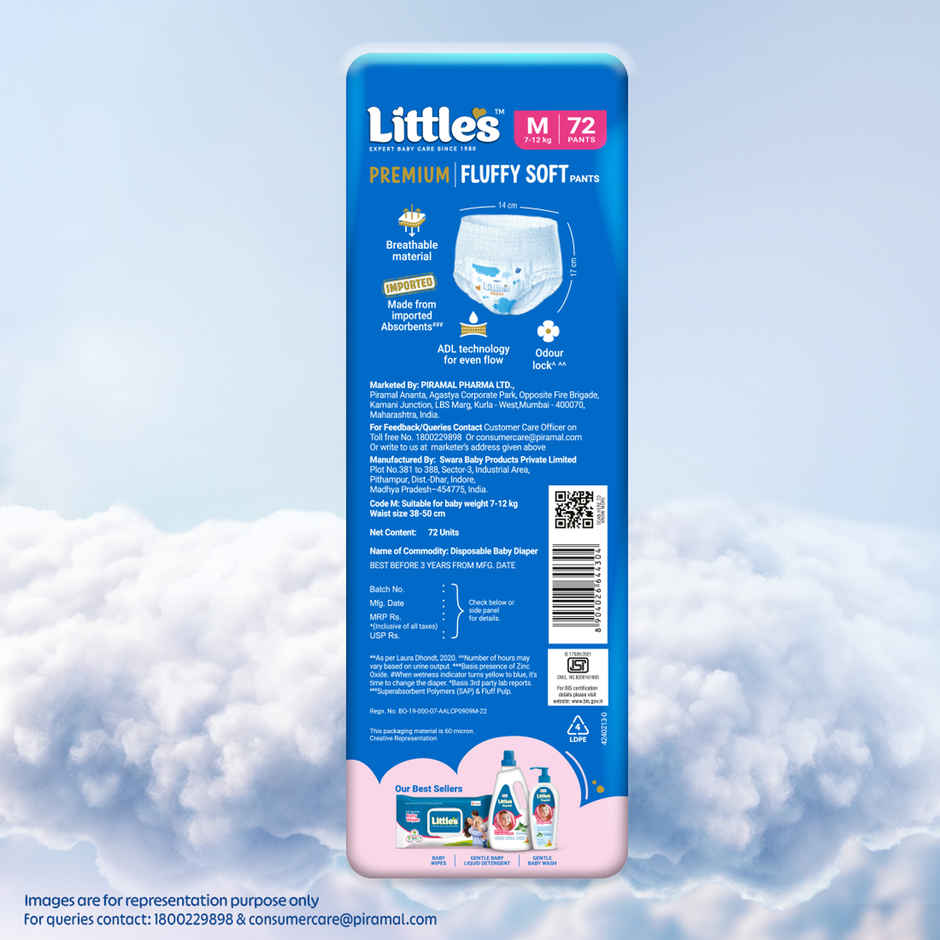 Littles Expert Baby Care Comfy Baby Diapers | Pant Style | M | 72 pcs