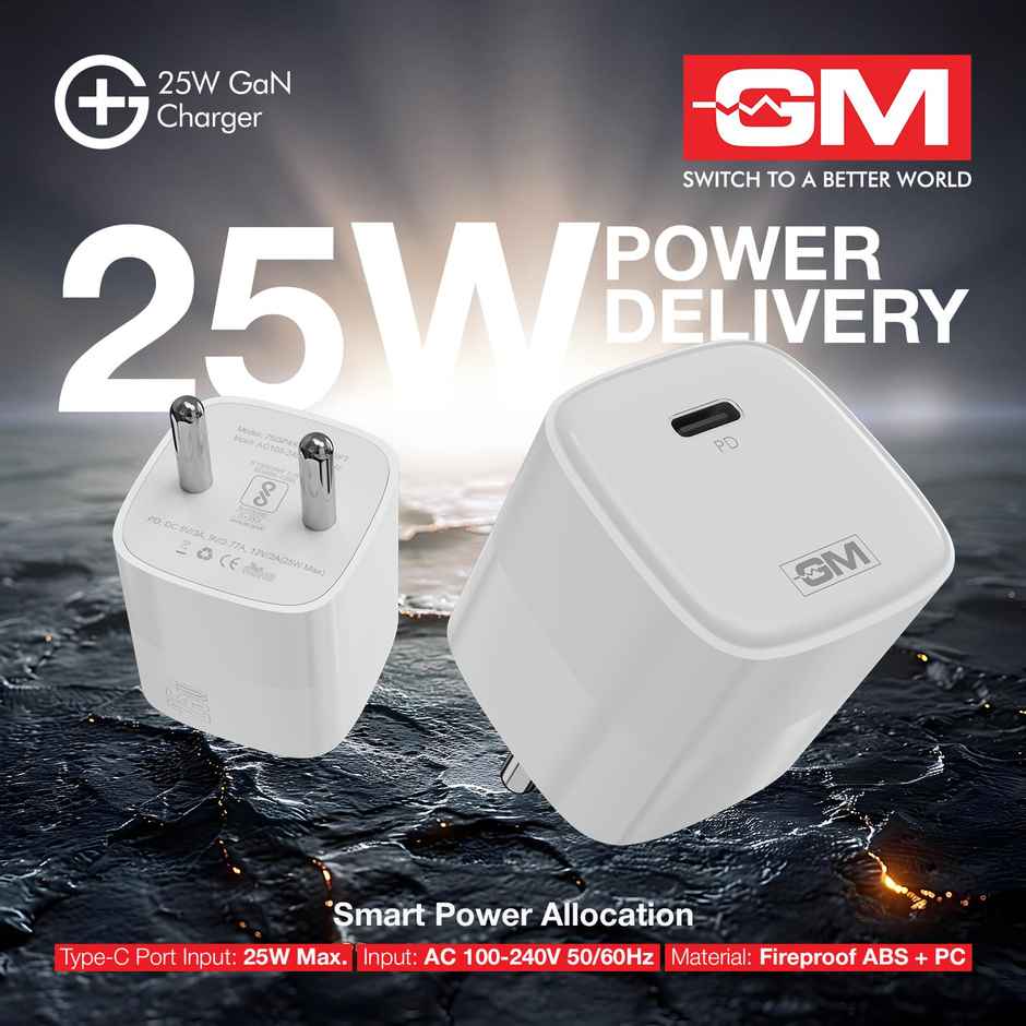 GM G Plus 25W GaN Fast Charger with USB C and USB A Ports