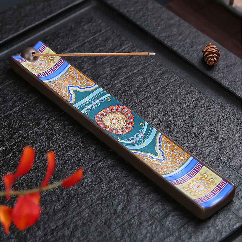 Ekhasa Ceramic Agarbatti Stand With Ash Catcher | Incense Stick Holder Agarbati Oothupathi Stand