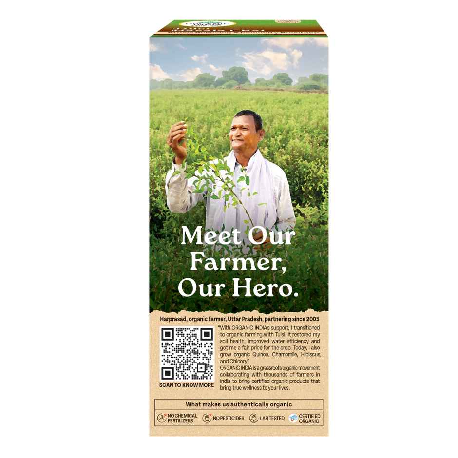 A TATA Product - Organic India Tulsi Masala Chai, 25 Tea Bags, Unbleached Filter Paper Tea Bags
