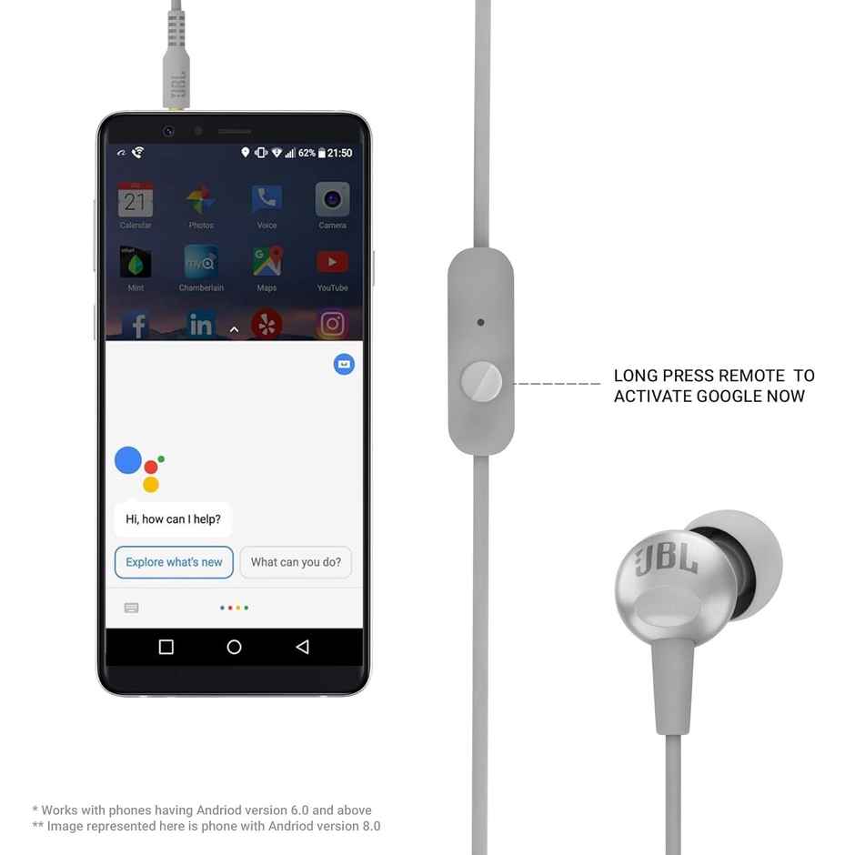 Jbl C200Si Premium In Ear Wired Earphones With Mic, One Button Multi-Function Remote | Grey