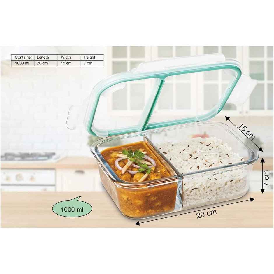 Signoraware Borosilicate Glass Lunch Box | 1000 ml | Clear | Glass Tiffin Box