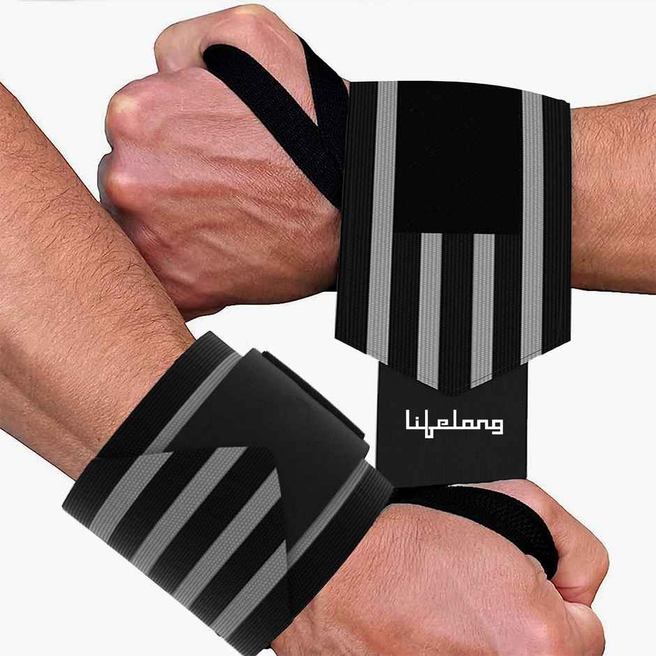 Lifelong Wrist Supporter for Gym|Men & Women|Wrist Band with Thumb Loop (LLFAWS01, Grey&Black)