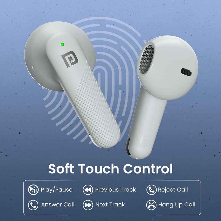 Portronics Harmonics Twins S18 in Ear TWS Earbuds with 30H Playtime, in Built HD Mic, Game/Music Mode, 13mm Dynamic Driver, Low Latency, Touch Control, Type C Fast Charging, Light Weight(White)
