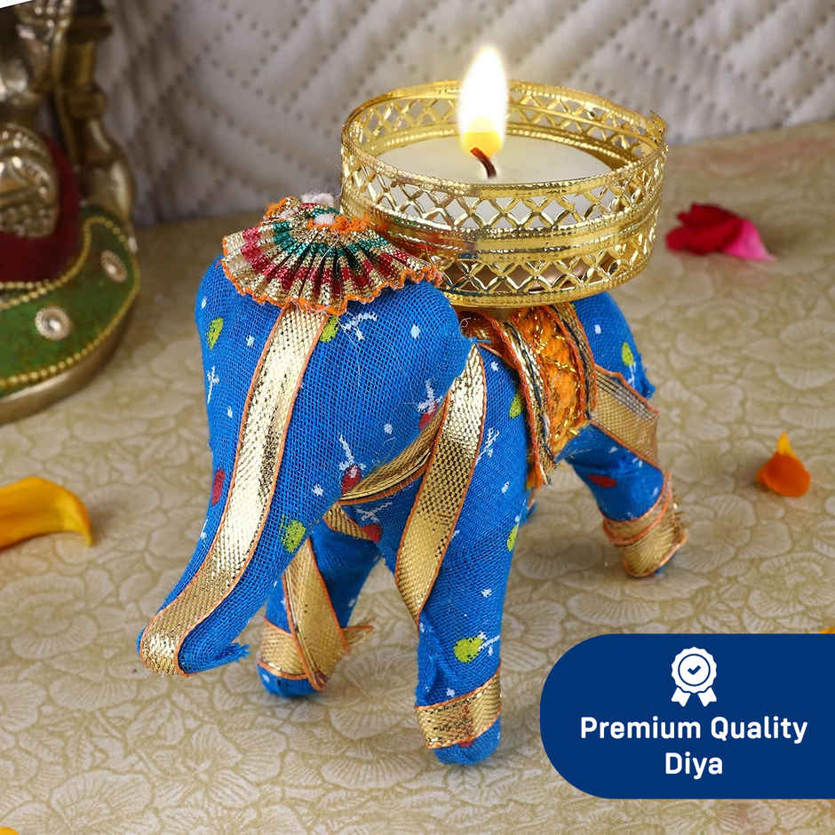 Elephant Design Diya for Diwali Celebration | Multicolour | Pack Of 4 | Party Propz