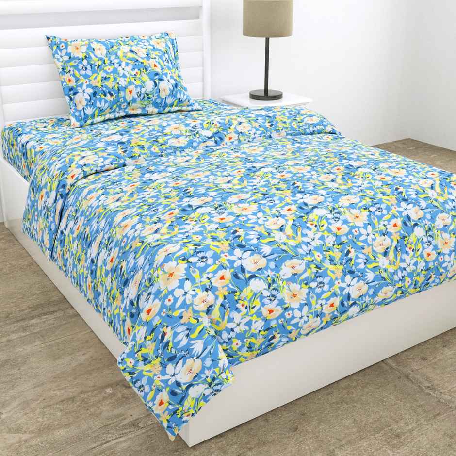 Haus & Kinder 100% Cotton Single Flat 186 TC Bedsheet, Everbelle | Blue