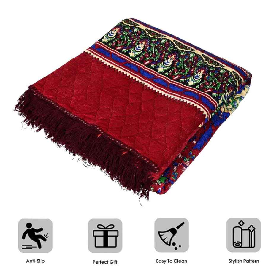 Kuber Industries Velvet Printed Carpets & Rugs for Bedroom-Home Decor|6.5x7.5 Ft|Maroon
