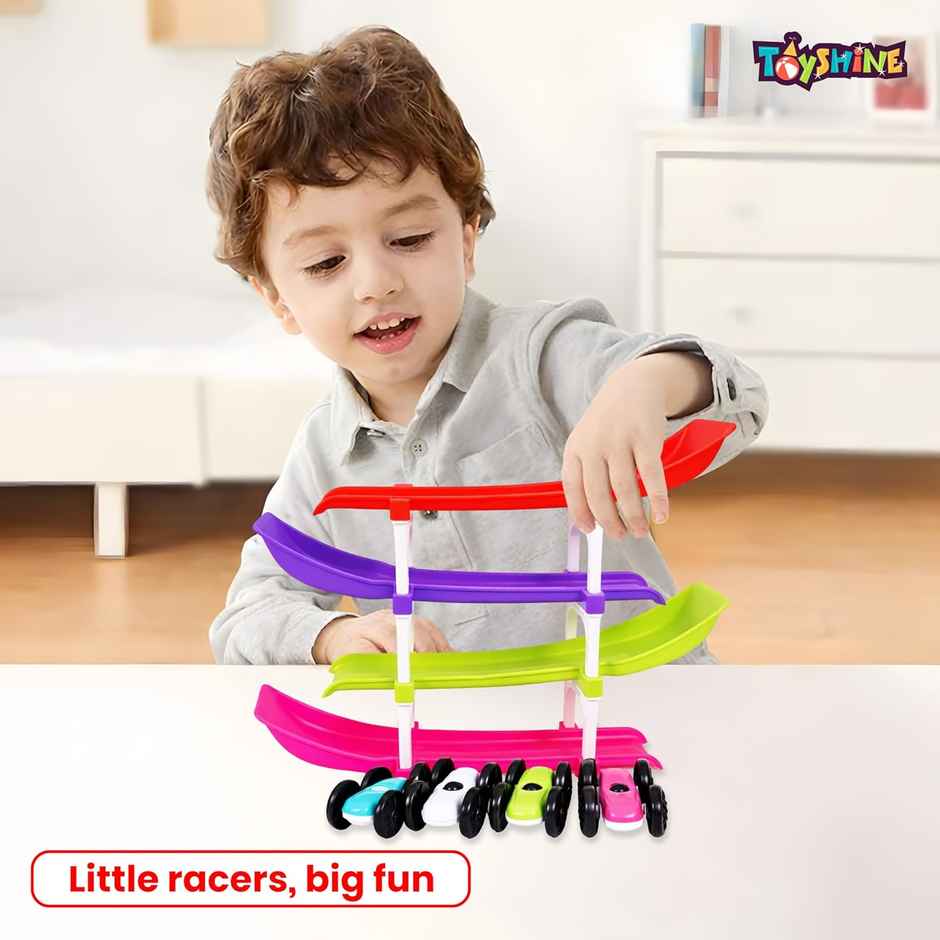 Toyshine Racer Ramp Toy With 4 Cars, 4 Ramps And Race Track For 1, 2, 3 Toddlers, Boys & Girls