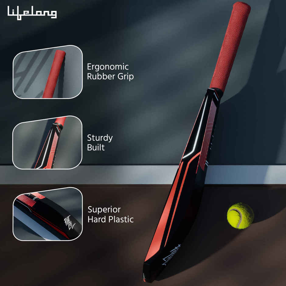 Lifelong 8-12 years Plastic Cricket Bat 28 Inch | Black & Red
