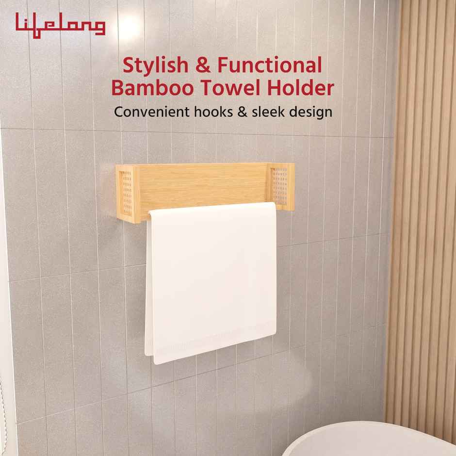 Lifelong Towel Rack for Bathroom | Durable | Stylish Bamboo Rattan Bathroom Towel Holder & Hanger