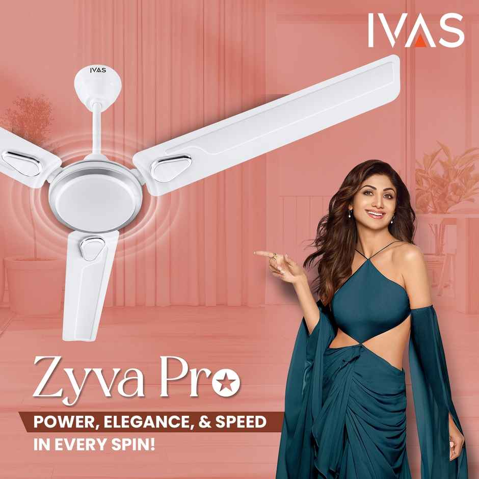Ivas Zyva Pro Ceiling Fan, 1200mm, 400 RPM, Star Rated, White