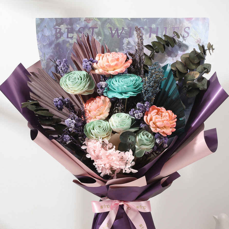 Golden Meadow Shola Pith Flower Bouquet | Gift Set | FNP
