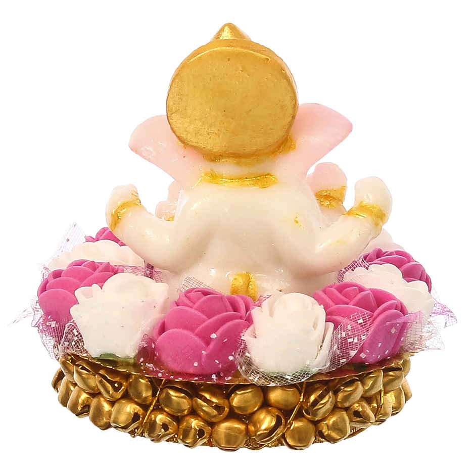 Resin Lord Ganesha Idol on Decorative Handcrafted Plate with Pink White Flowers | eCraftIndia