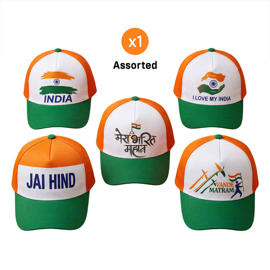 Independence Day Tricolour Cap INDIA Printed Patriotic Cap for Kids, Men & Women | Party Propz