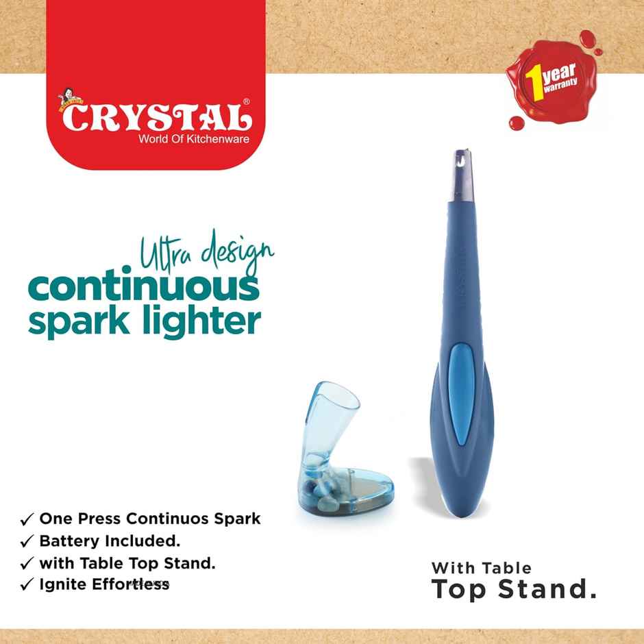 Crystal Extreme Battery Operated Gas Stove Lighter | 1 Click Continuous Spark | Blue