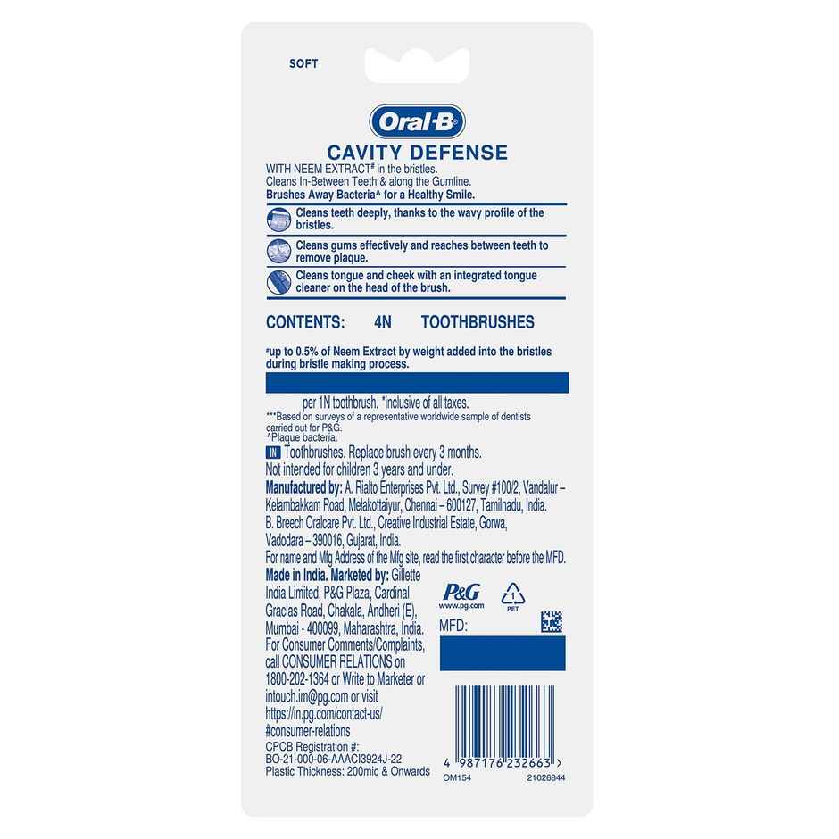 Oral-B 1.2.3 Toothbrush With Neem Extract, Soft