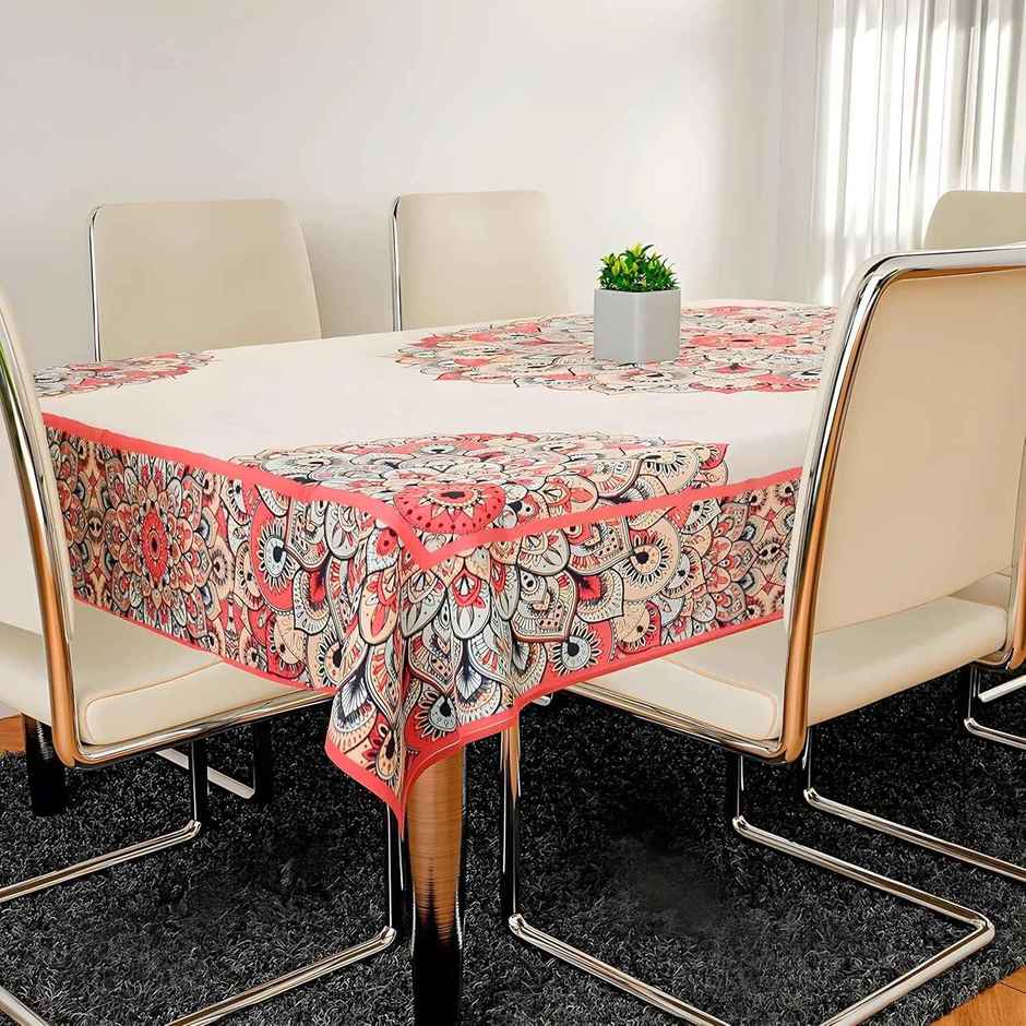 Kuber Industries Dining Table Cover | 6 Seater | Rangoli Design | Jute Table Cloth | 90 x 60 | Cream