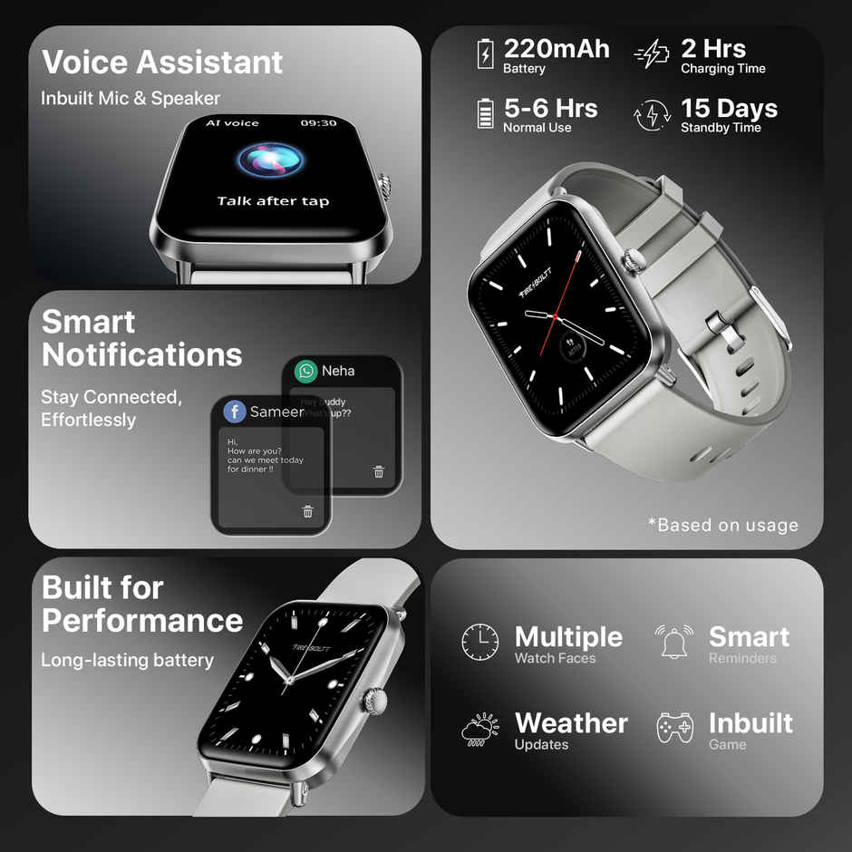 Fire-Boltt Ninja Call Pro Plus | 1.83" Display | BT Calling - Grey