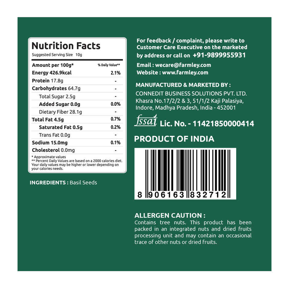 Farmley Raw Basil Seeds | Rich In Protein | Fiber Diet Sabja Seeds | Tukmaria Basil Seeds