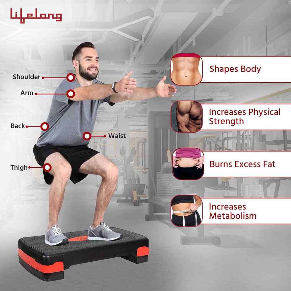 Lifelong Stepper for Exercise | Max 200 kg Capacity | Black & Red
