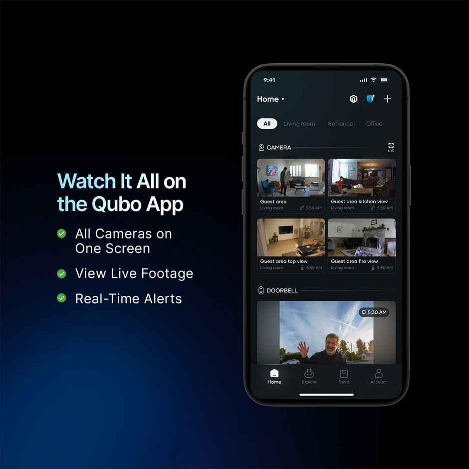 Qubo Smart Cam 360 | 3MP | 2K Resolution|Wi-Fi CCTV Indoor Security Camera from Hero Group