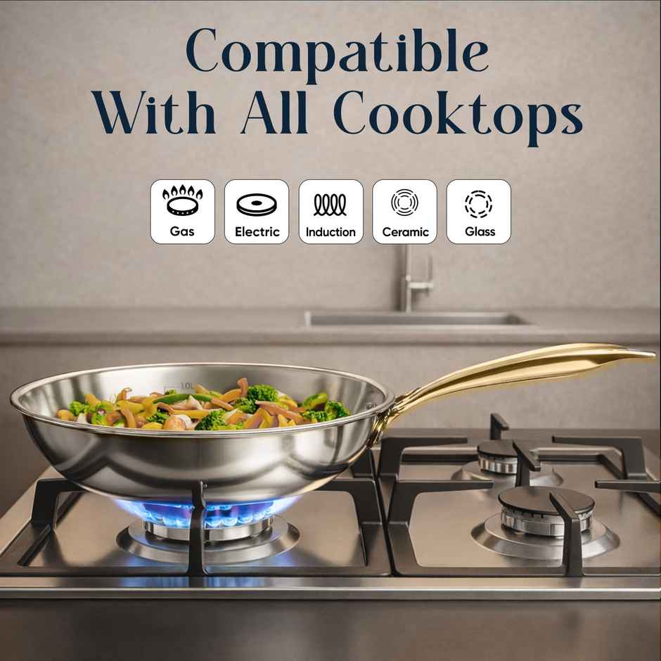 Solara MontClaire Triply Stainless Steel Fry Pan | Golden Handle | 22 cm | 1.7 L