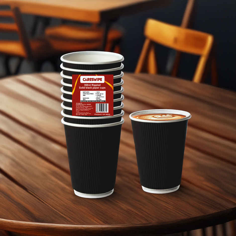 Paper Cups | Rippled Black | 360 ml | Careswipe