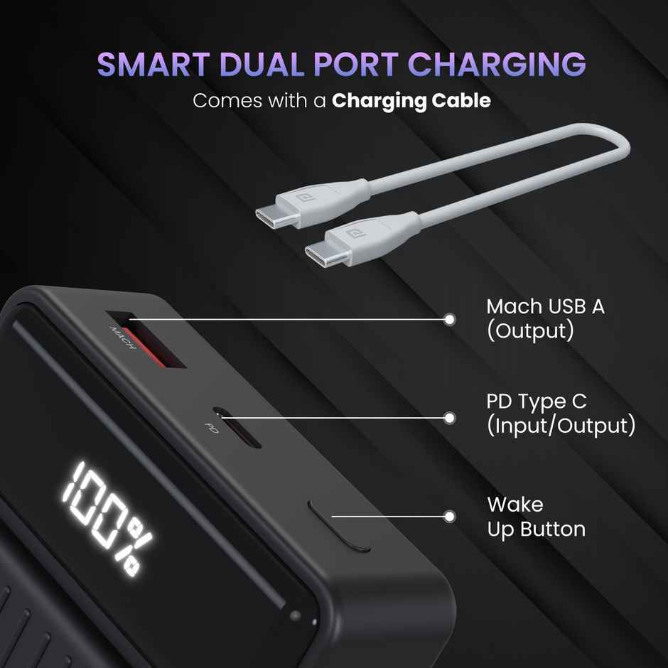 Portronics Luxcell B 20k 22.5W 20000 mAh Power Bank - Black